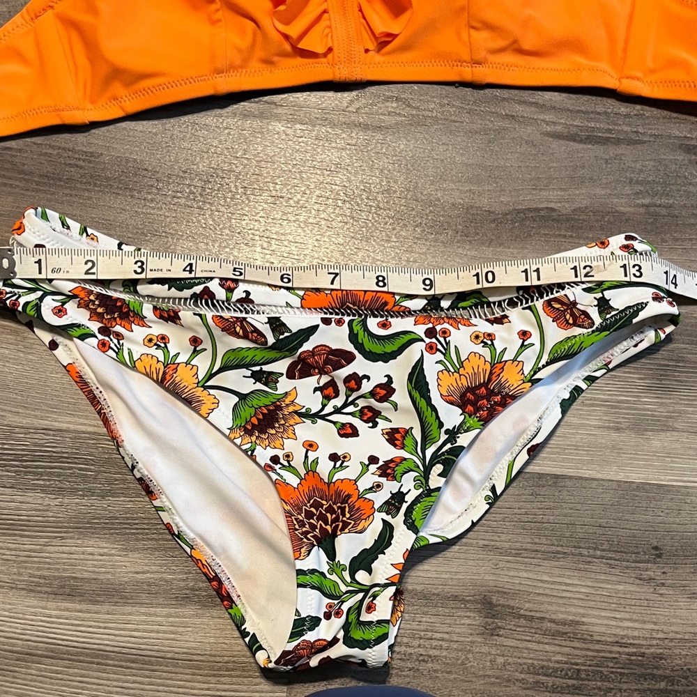 Orange Ruffle Bikini Top with Floral Bottoms - Picture 2 of 4